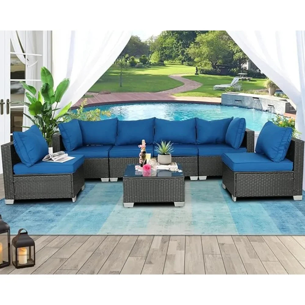 Outdoor Furniture - Patio Furniture Sets Outdoor Sectional PE Rattan Conversation Set with Cushions for Balcony Lawn