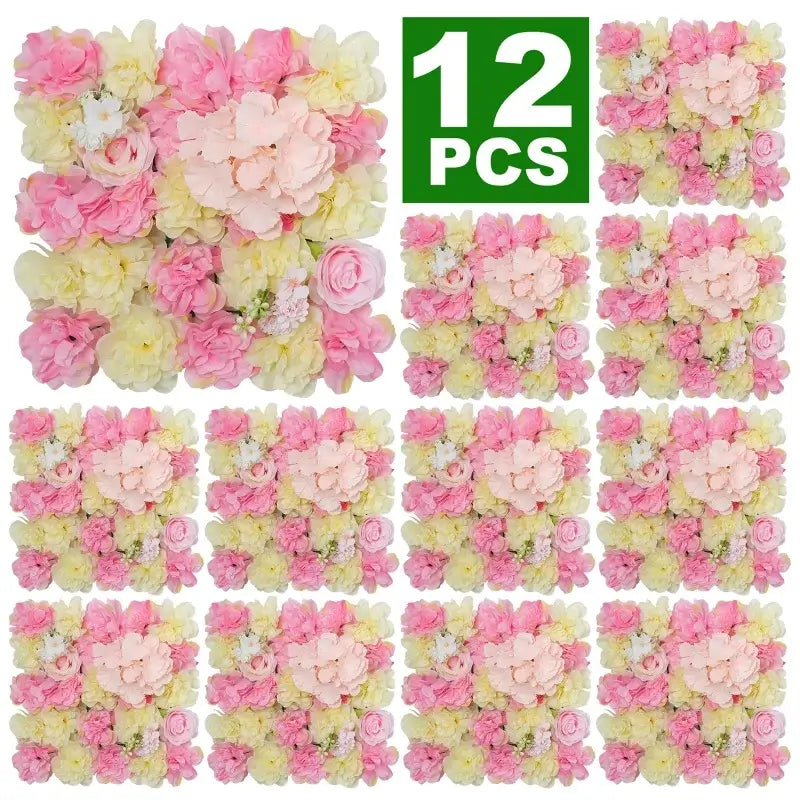 12PCS Artificial Flowers Roses Wall Panel 3D Flower Backdrop Faux Roses for Wall Party Wedding Bridal Shower Outdoor Decoration
