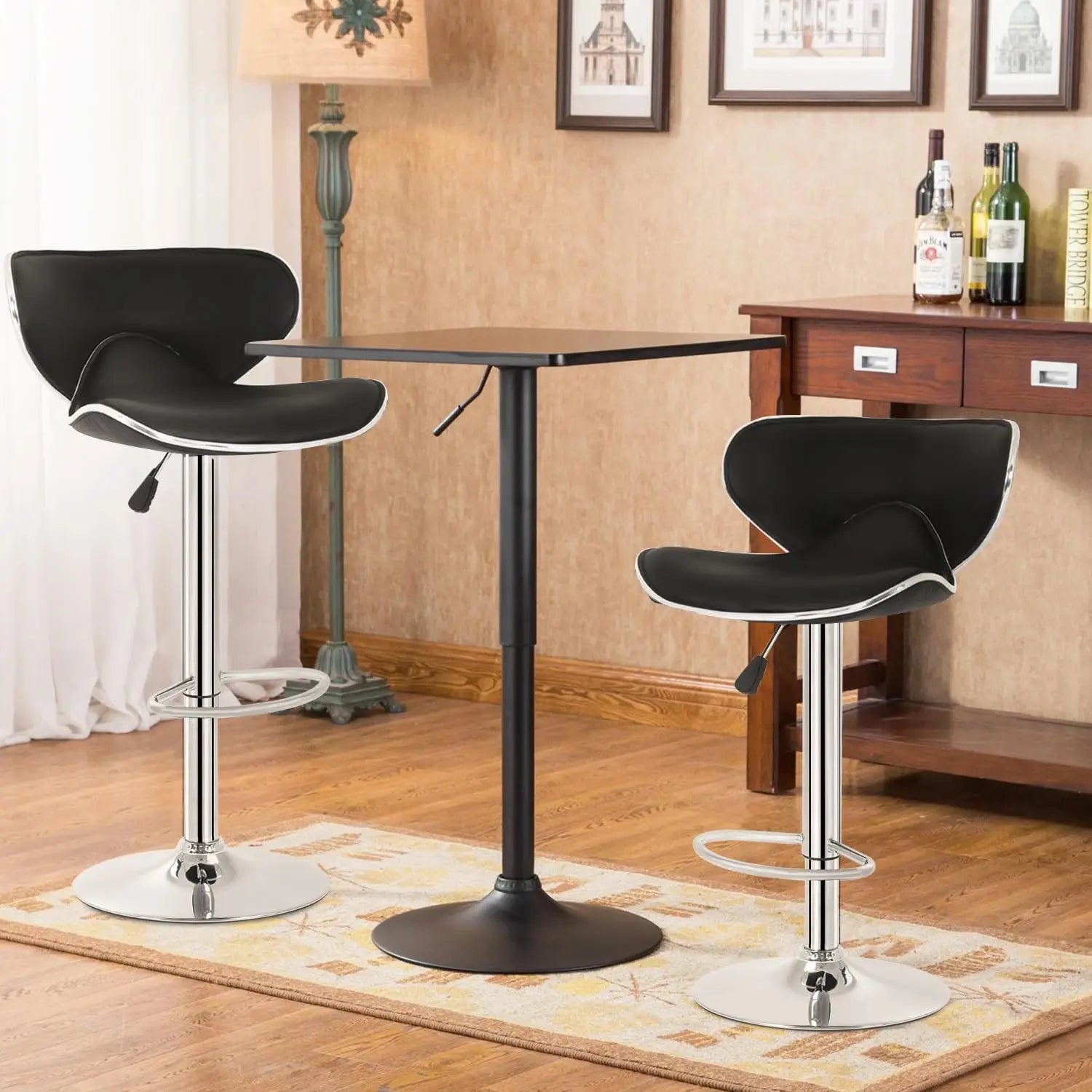 Bar Stools Set of 2, Counter Height Adjustable Bar Stools with Back Stool PU Leather Swivel Bar Stool Dining Chairs