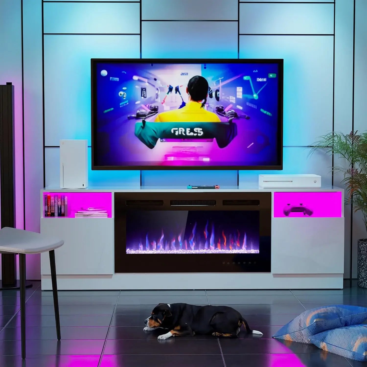 70" Fireplace TV Stand for TVs Up to 80" with 36Electric Fireplace, TV Console, LED Light Entertainment Center
