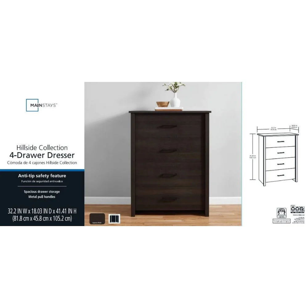 Hillside 4-Drawer Dresser, Charcoal Finish