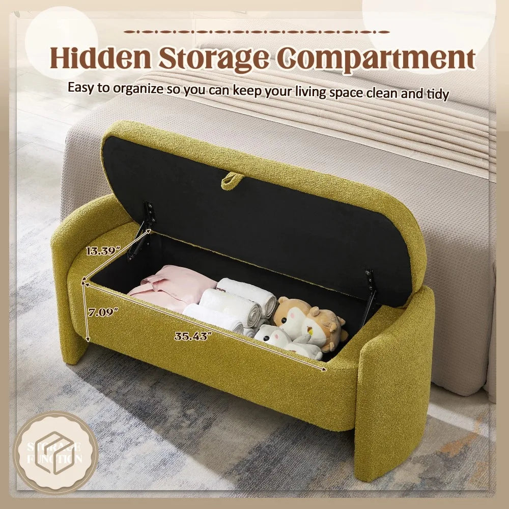 41.73" End of Bed Storage Bench, Teddy Upholstered Storage Ottoman Benches