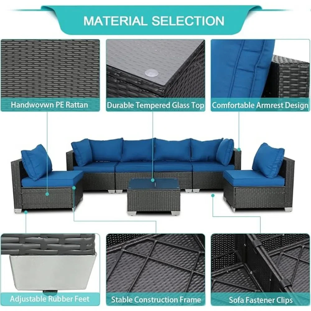 Outdoor Furniture - Patio Furniture Sets Outdoor Sectional PE Rattan Conversation Set with Cushions for Balcony Lawn