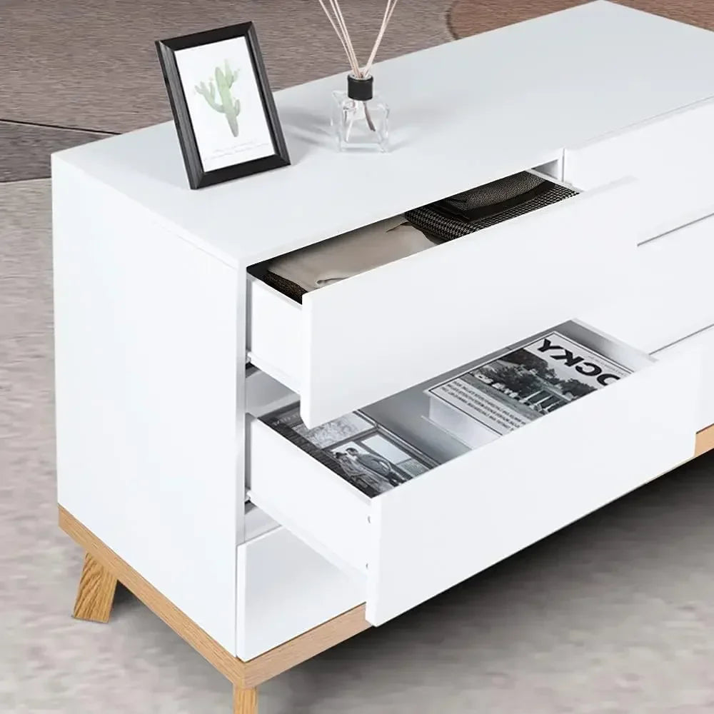 Dresser for Bedroom 6 Drawer Double Dresser Chest of Drawers Large Storage Cabinet Wooden Dresser for Bedroom (White)