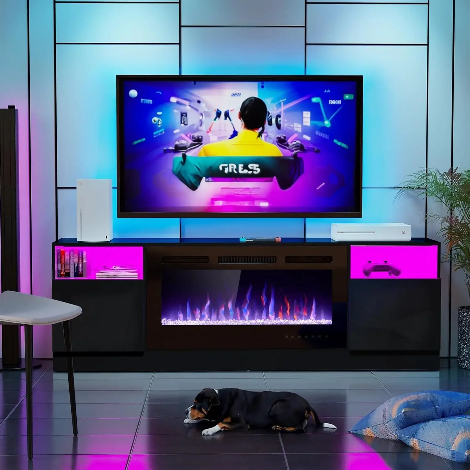70" Fireplace TV Stand for TVs Up to 80" with 36Electric Fireplace, TV Console, LED Light Entertainment Center