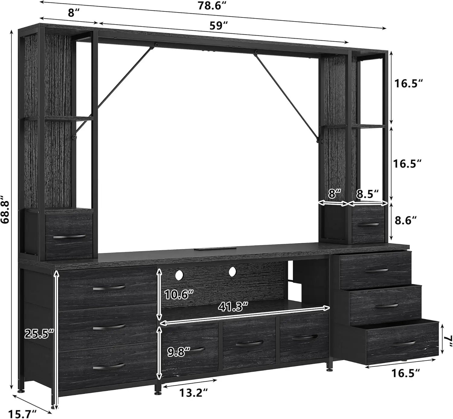 65" TV Stands for Living Room, Large Wall Unit Entertainment Center with 11 Fabric Drawer