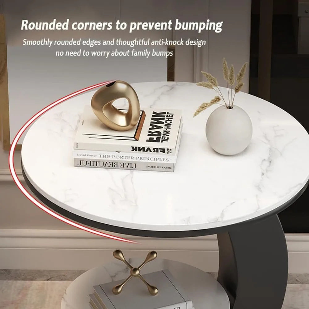 Round Marble End Table,2 Tiers Side Table with Storage Shelf,c Shaped Sofa Side Table,Small Coffee Table,Bedside Nightstand
