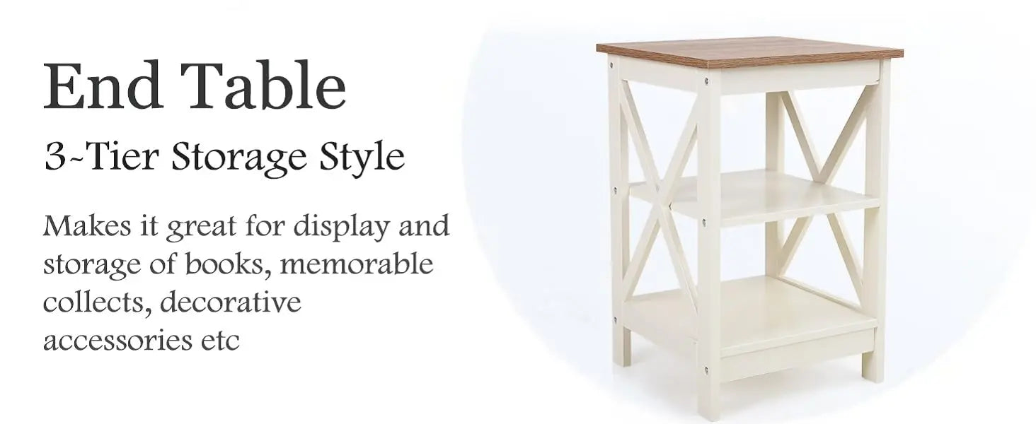End Table Living Room Set of 2 - Farmhouse Bedside Table Nightstands for Bedroom, Ivory White Small Side Table
