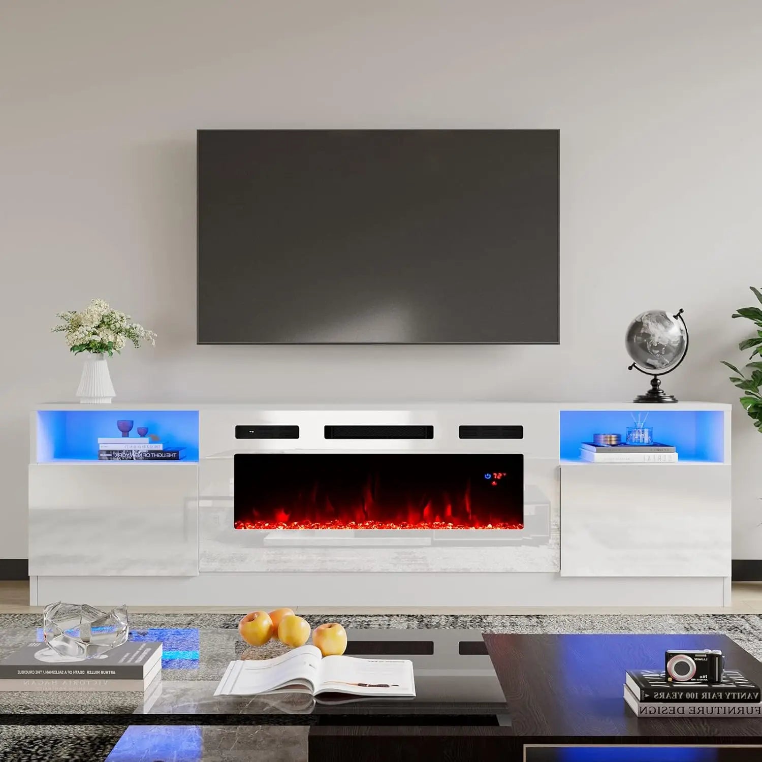 70" Fireplace TV Stand for TVs Up to 80" with 36Electric Fireplace, TV Console, LED Light Entertainment Center