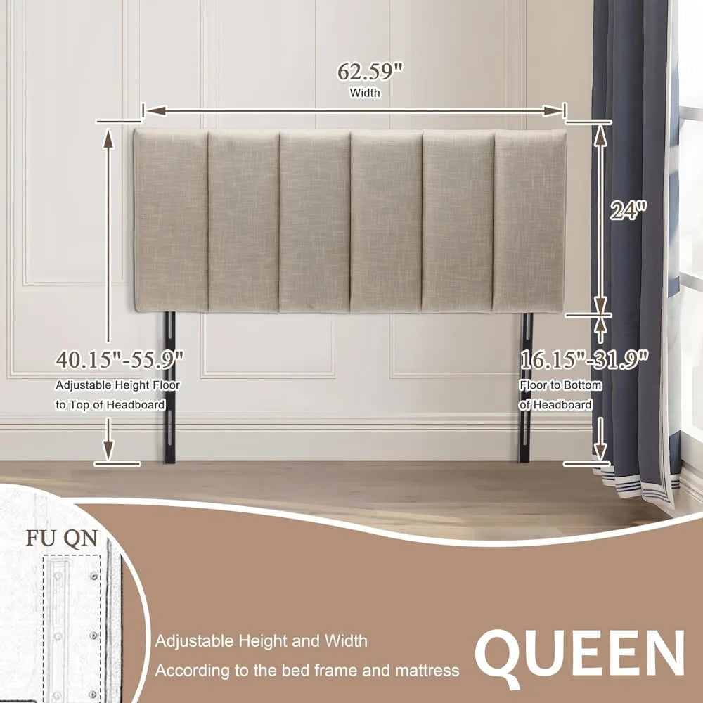 Upholstered Headboards Foldable Queen/Full Linen Panels with Height Adjustments