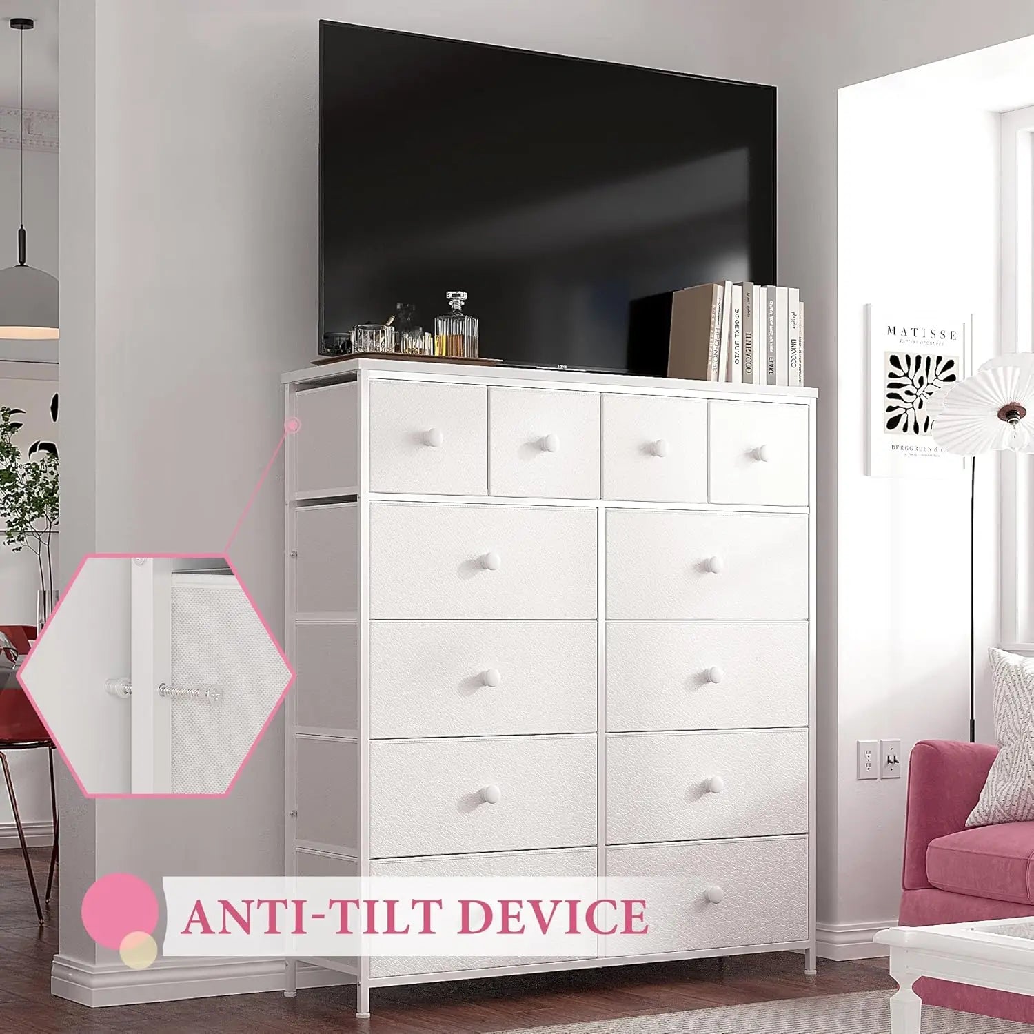 Dresser for Bedroom with 12 Drawers Dressers & Chest of Drawers with Wood Top, Metal Frame,Tall Dressers