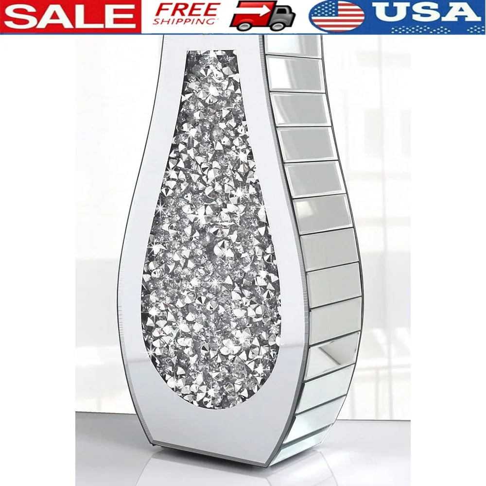 Luxury Crushed Diamond Mirrored Vase Decorative Arc-Shaped Crystal Glass Flower Holder Elegant Home Office Decor Gift