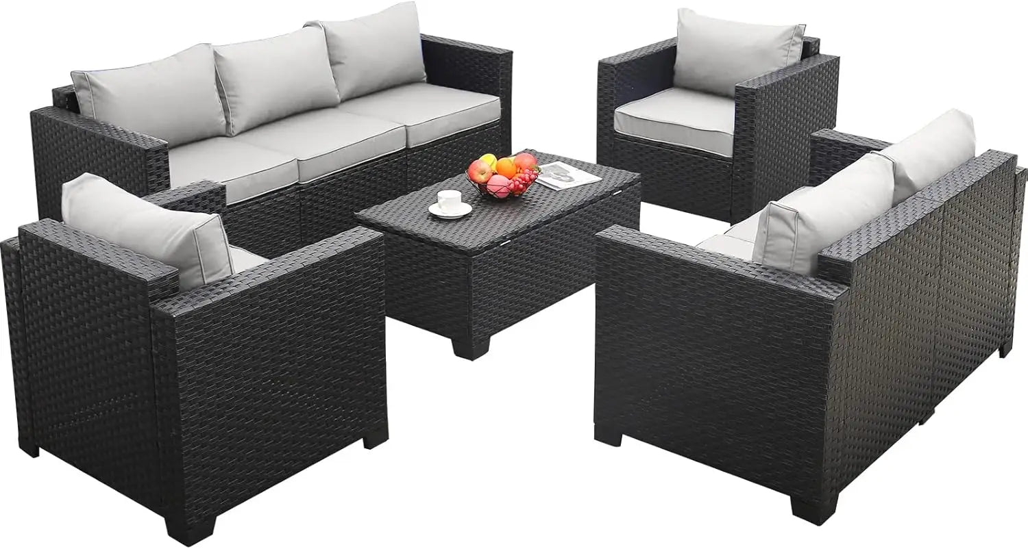 5-Piece Patio Furniture Set, Outdoor Couch, Chairs, Coffee Table, Peacock Blue, Anti-Slip Cushions, Waterproof Covers
