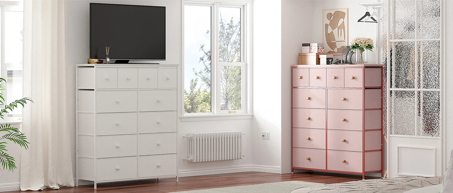 Dresser for Bedroom with 12 Drawers Dressers & Chest of Drawers with Wood Top, Metal Frame,Tall Dressers
