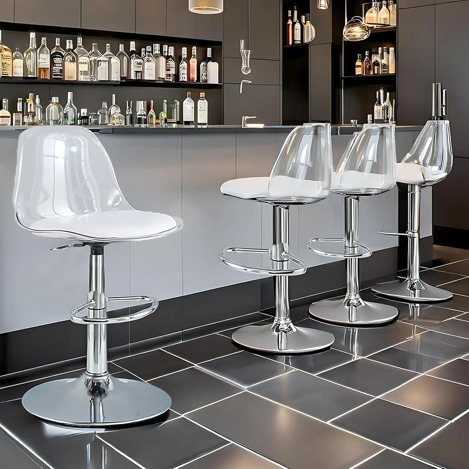 Bar stools Set of 4, Pu LeatherAdjustable Swivel Barstools Kitchen CounterHeight Bar Stool Clear Bar Stool with ErgonomicsBackre