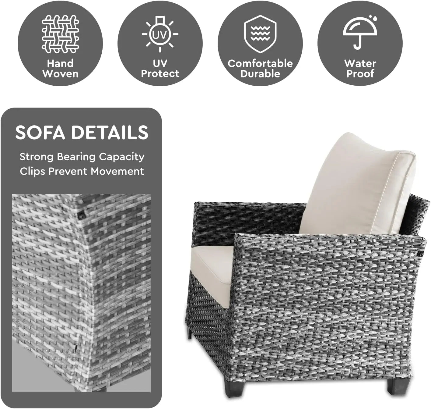 5 Piece Rattan Outdoor Patio Furniture Set, Weather-Resistant Outdoor Conversation Furniture