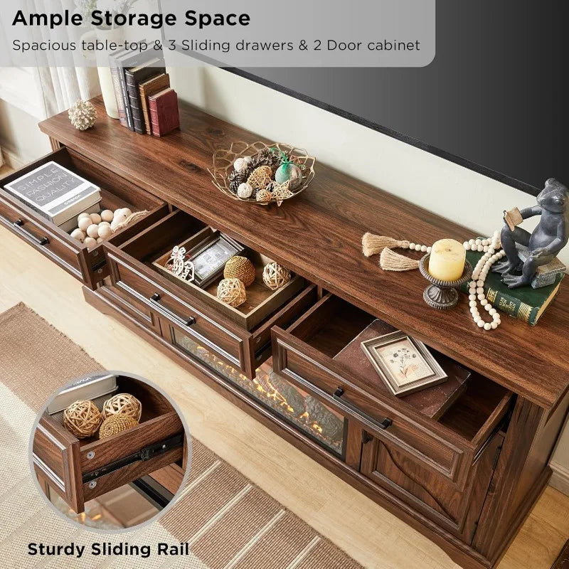 Farmhouse Fireplace TV Stand for Up to 80 Inch TV, Entertainment Center with 30" Electric Fireplace for 65 75 Inch TV, 70"