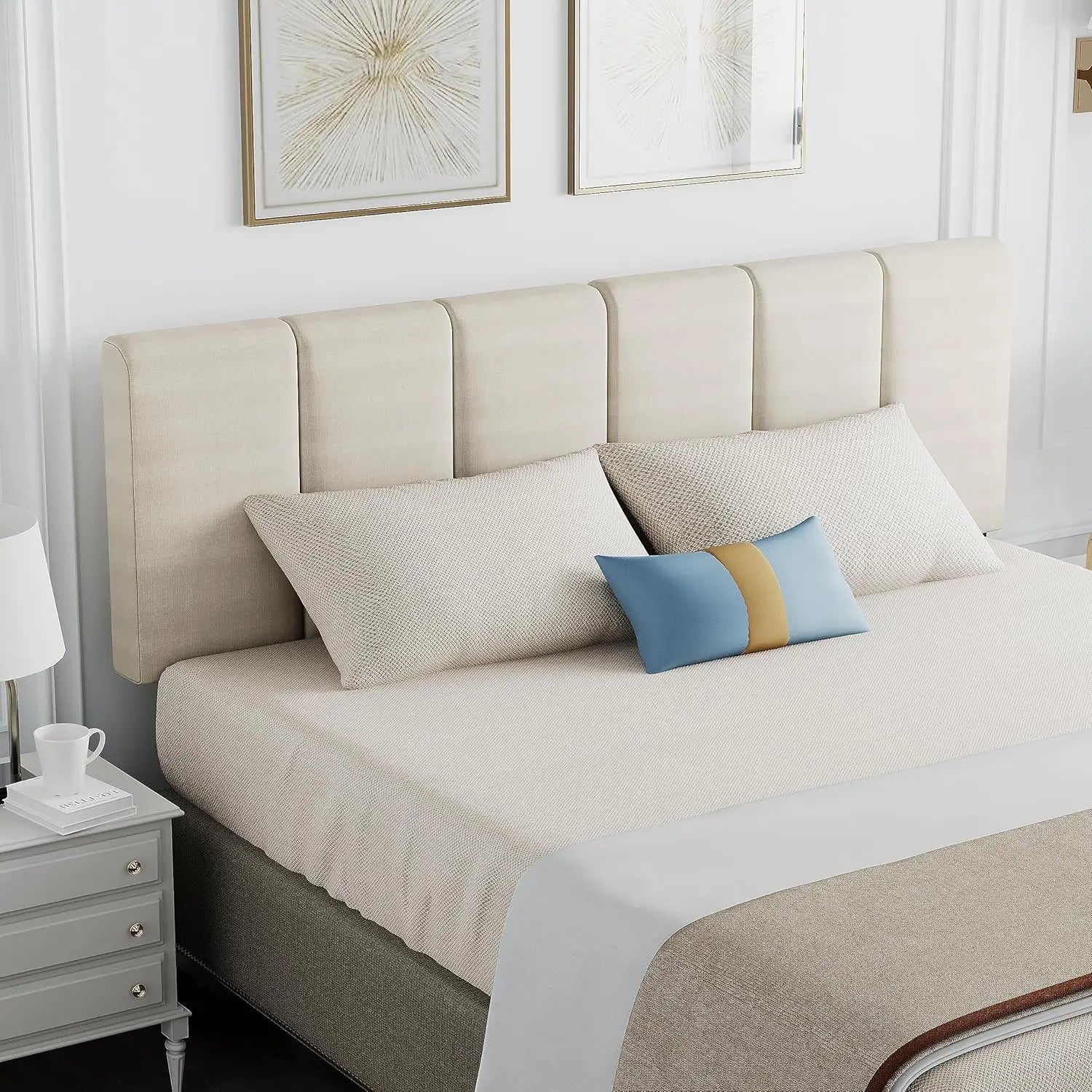 Upholstered Headboards Foldable Queen/Full Linen Panels with Height Adjustments