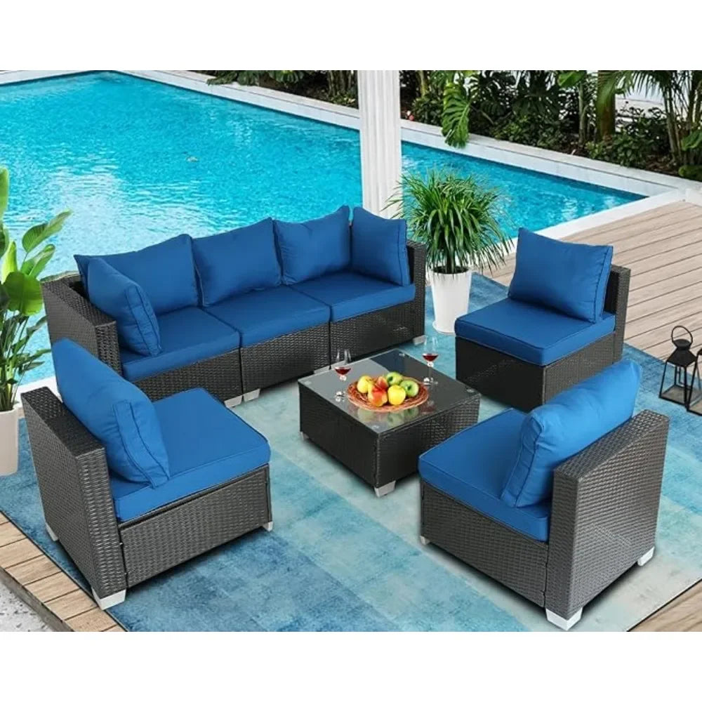 Outdoor Furniture - Patio Furniture Sets Outdoor Sectional PE Rattan Conversation Set with Cushions for Balcony Lawn