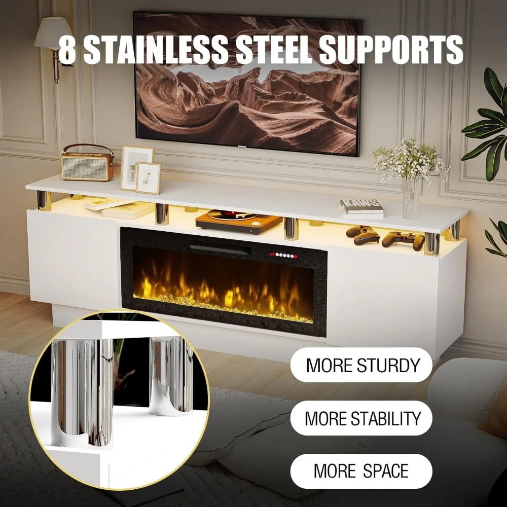 70" Modern Fireplace TV Stand with 36" Electric Fireplace for TVs Up to 80 inch, Luxury LED Light Entertainment Center