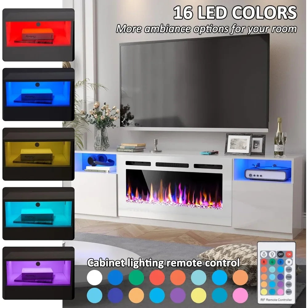 70" Fireplace TV Stand for TVs Up to 80" with 36Electric Fireplace, TV Console, LED Light Entertainment Center