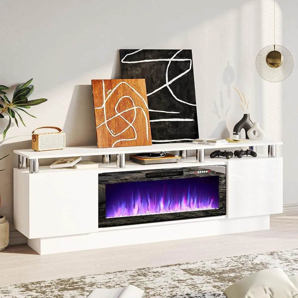 70" Modern Fireplace TV Stand with 36" Electric Fireplace for TVs Up to 80 inch, Luxury LED Light Entertainment Center