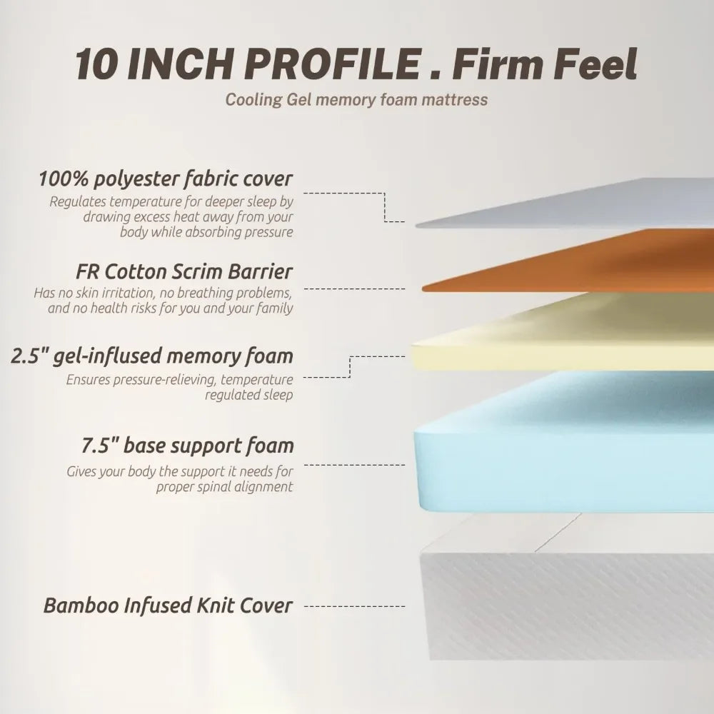 Mattress for Pressure Relief & Cooler Sleep, CertiPUR-US Certified, 10 Inch Medium-Firm Gel Memory Foam Full Size Mattress