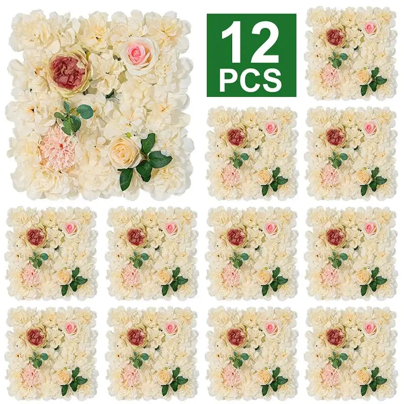 12PCS Artificial Flowers Roses Wall Panel 3D Flower Backdrop Faux Roses for Wall Party Wedding Bridal Shower Outdoor Decoration
