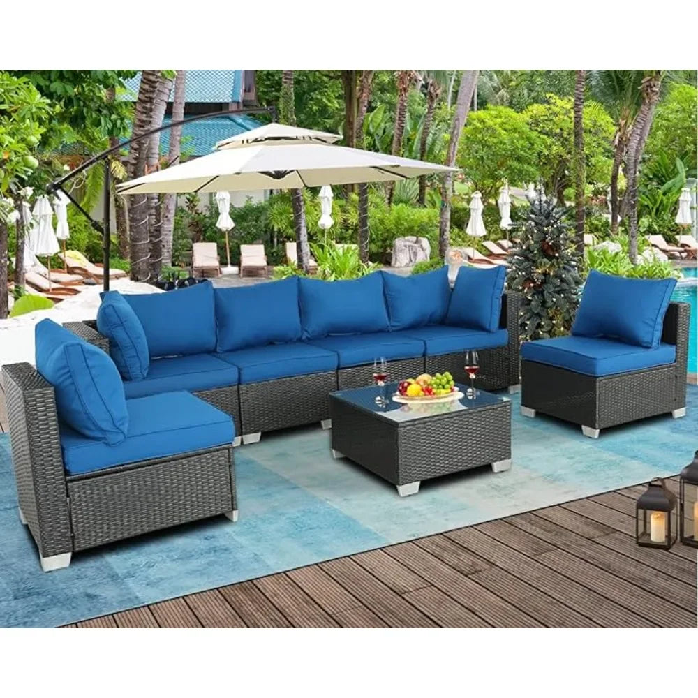 Outdoor Furniture - Patio Furniture Sets Outdoor Sectional PE Rattan Conversation Set with Cushions for Balcony Lawn
