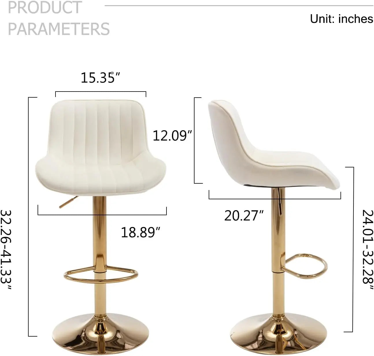 Adjustable Swivel Gold Bar Stools Set of 4, Counter Height with Backs, Modern Velvet Island Chairs for Kitchen Home Decor(Beige)
