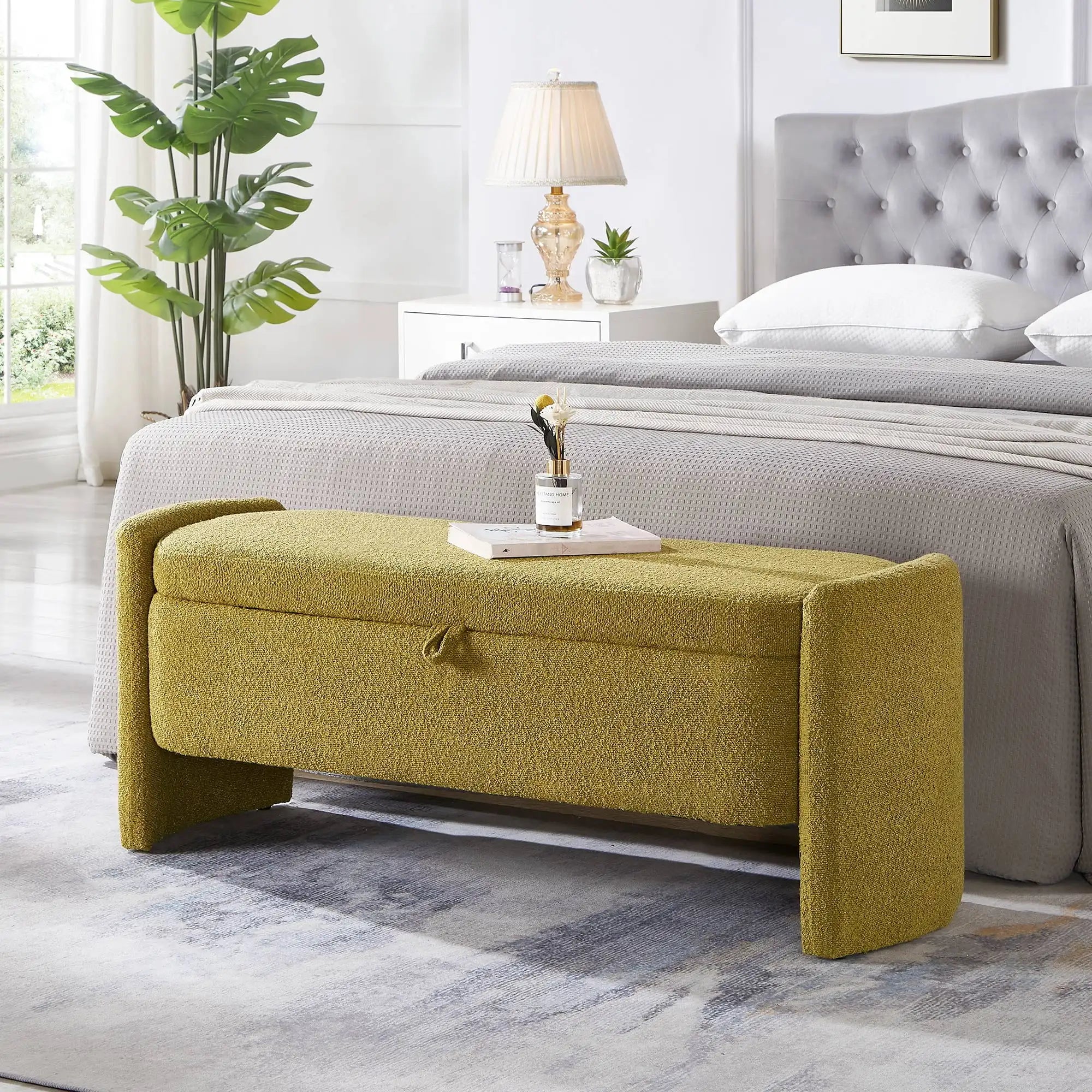 41.73" End of Bed Storage Bench, Teddy Upholstered Storage Ottoman Benches