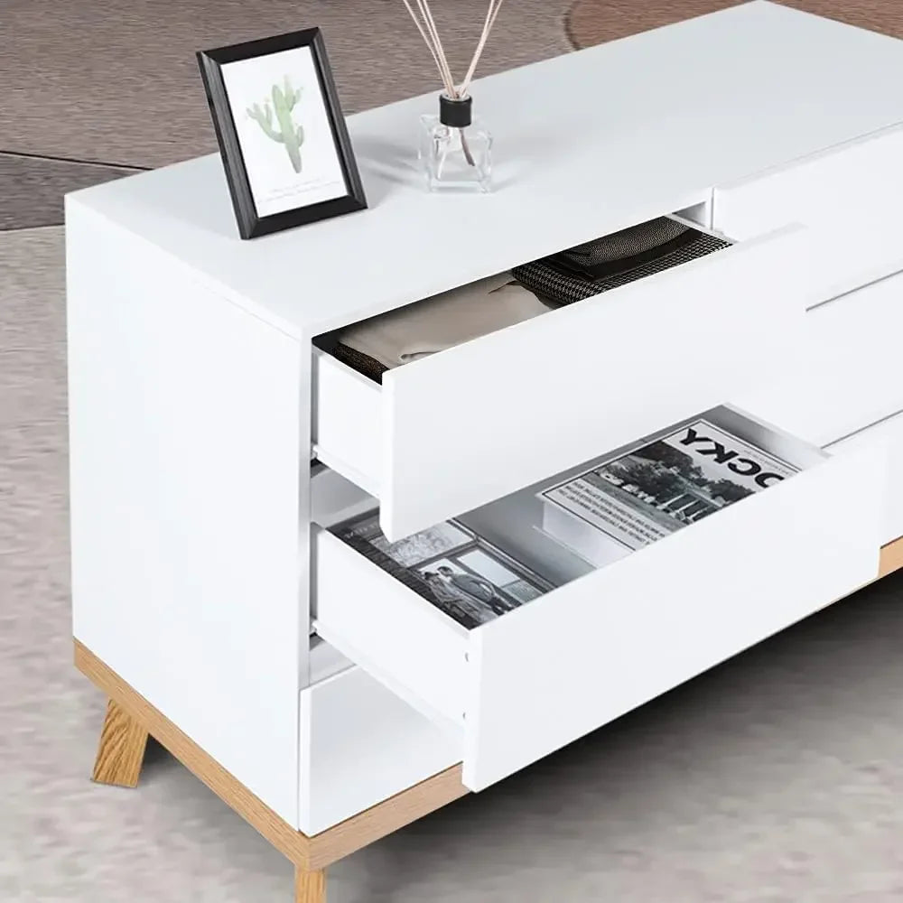 Dresser for Bedroom 6 Drawer Double Dresser Chest of Drawers Large Storage Cabinet Wooden Dresser for Bedroom (White)