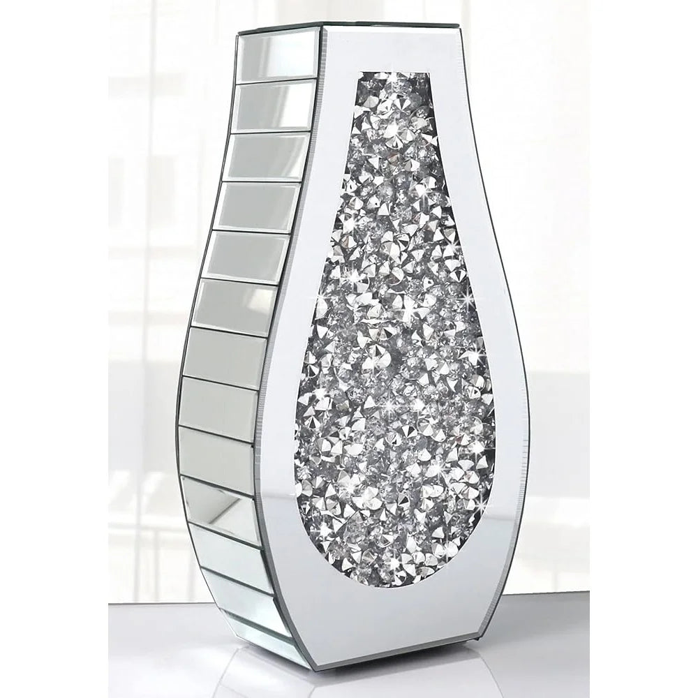 Luxury Crushed Diamond Mirrored Vase Decorative Arc-Shaped Crystal Glass Flower Holder Elegant Home Office Decor Gift