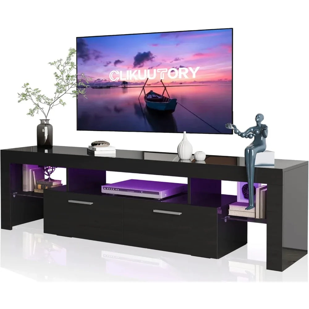 Modern LED 63 inch Long TV Stand with Large Storage Drawer for 50 55 60 65 70 75 Inch TVs, Wood TV Console