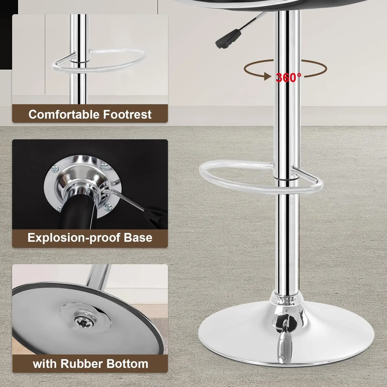 Bar Stools Set of 2, Counter Height Adjustable Bar Stools with Back Stool PU Leather Swivel Bar Stool Dining Chairs