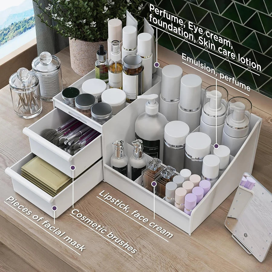 1 Piece Makeup Storage Box with Drawer for Dressing Table, Vanity Top, Bathroom Counter, Elegant Dressing Table Stand to Store B