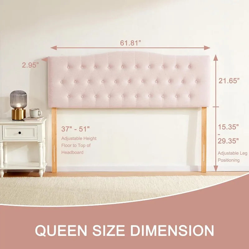 Tufted Upholstered Headboard Queen Size, Sturdy and Durable Solid Wood Bed headboard, Fabric Headboard Adjustable Height