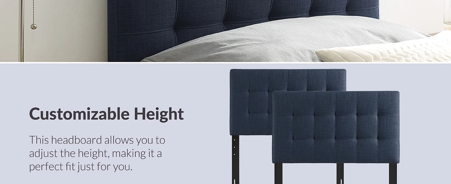 Lily Tufted Linen Fabric Upholstered Twin Headboard in Navy