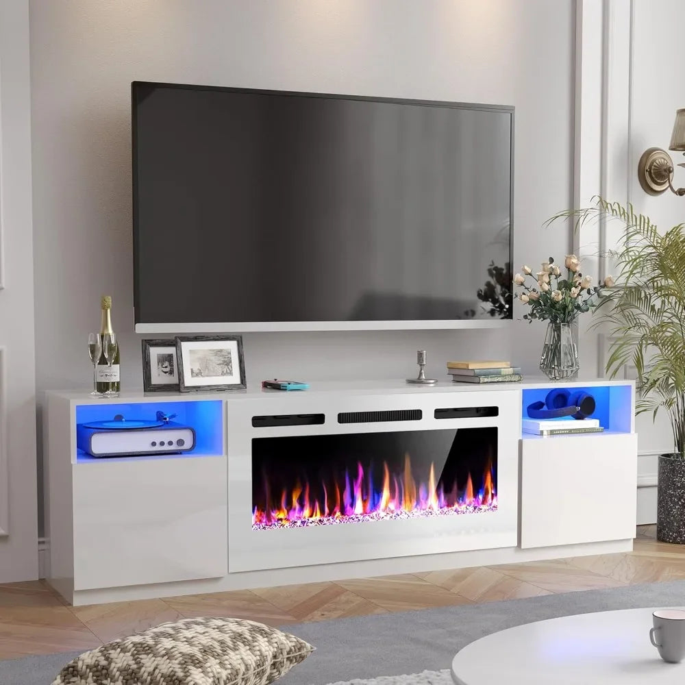 70" Fireplace TV Stand for TVs Up to 80" with 36Electric Fireplace, TV Console, LED Light Entertainment Center