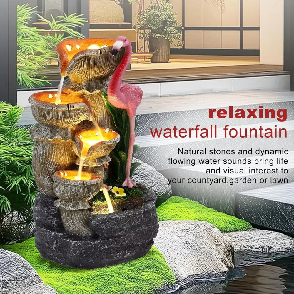 Outdoor Water Fountain - 5 Tier Floor-Standing Cascading Garden Fountain, 25" H Indoor/Outdoor Flamingos Water Fountain