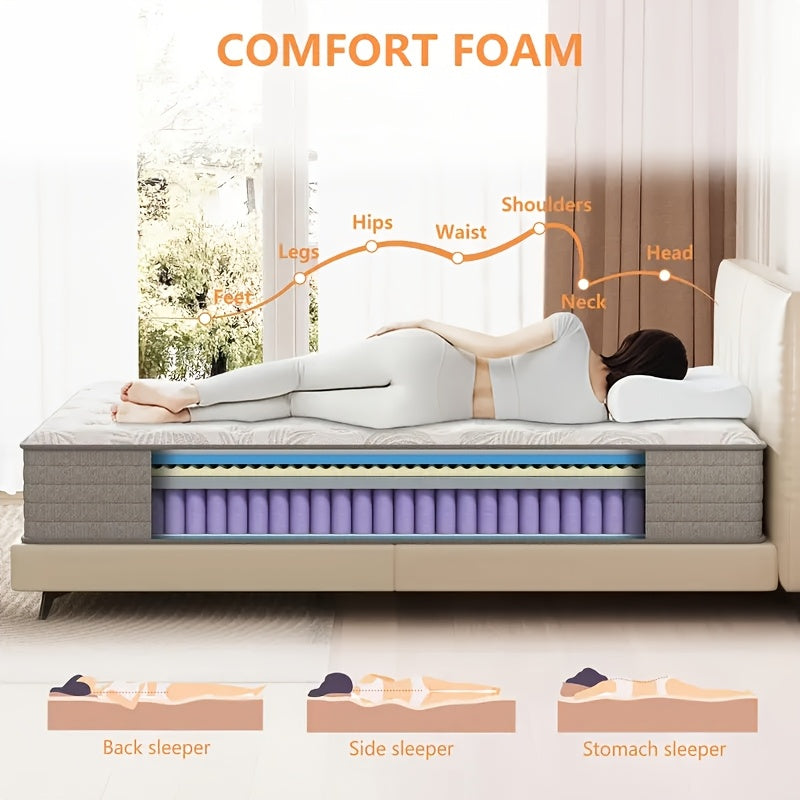 KOW 12 Inch Gel Memory Foam Hybrid Mattress With Pocket Springs, Twin Xl, Full, Queen, King, California King Sizes In A Box, Medium Firm, Fiberglass-Free