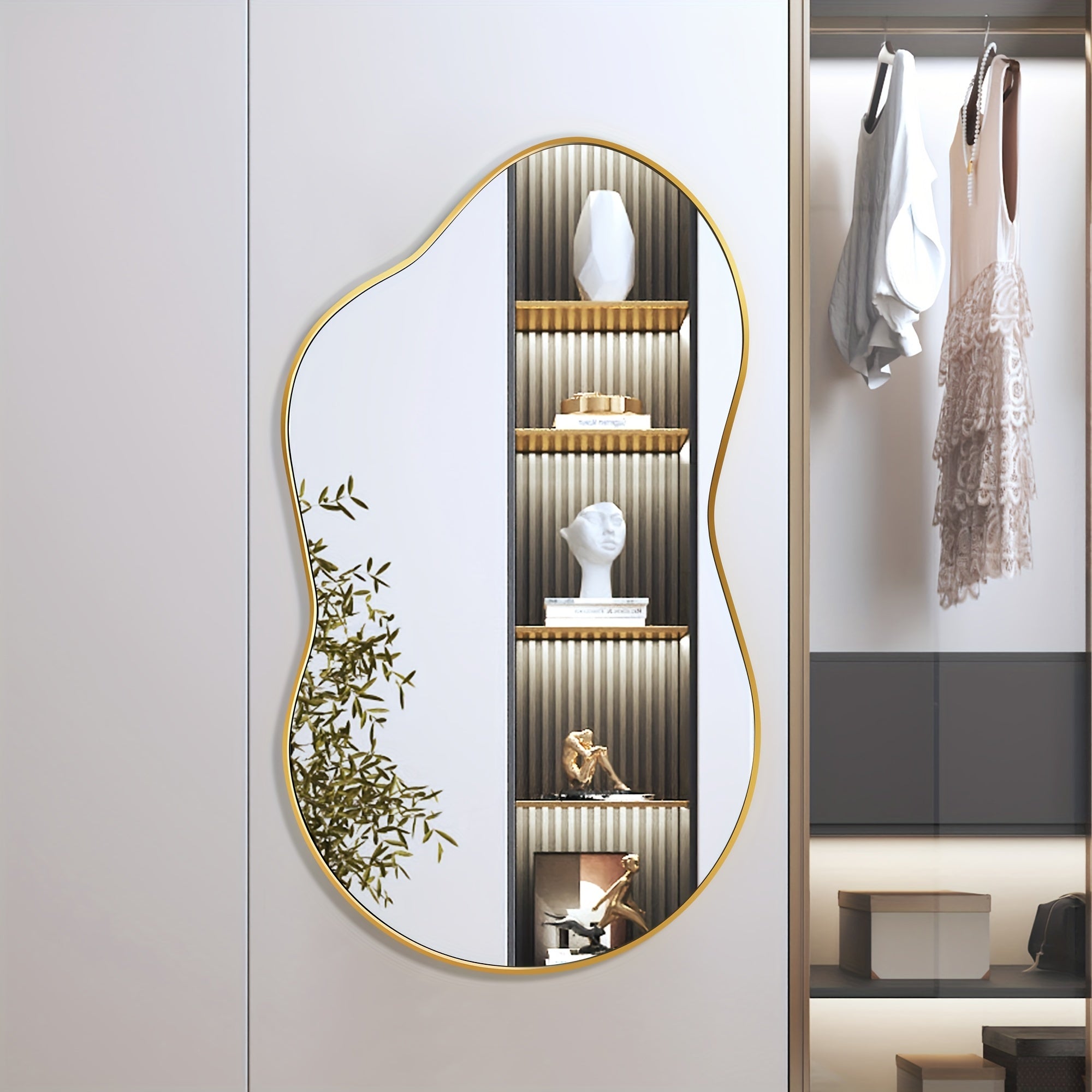 Golden Asymmetrical Mirror - Irregular Wall Mirror Aviation Aluminum Alloy Frame