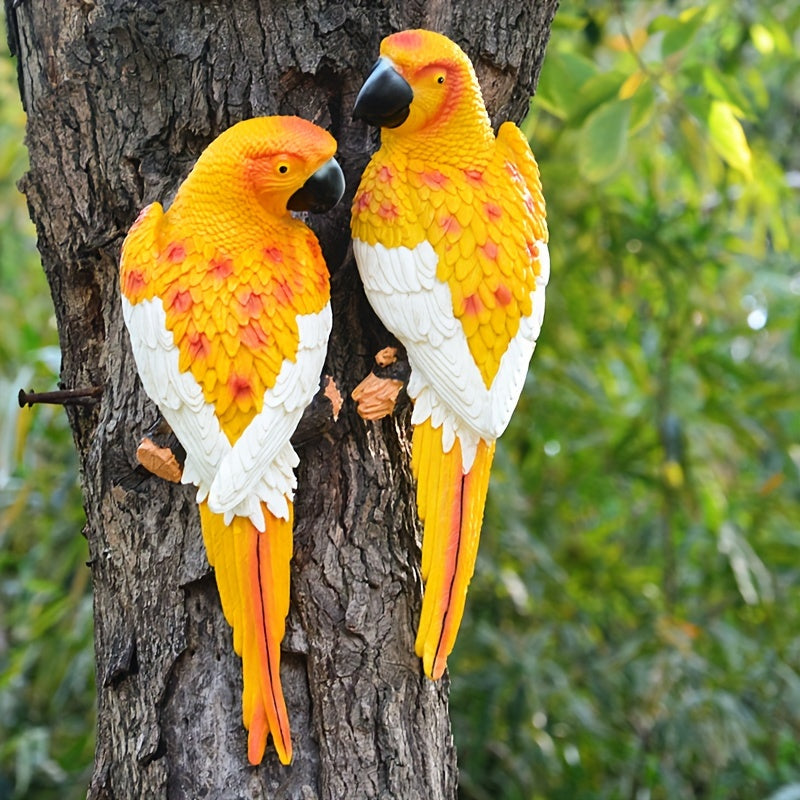 Vibrant Resin Parrot Wall Sculpture - Colorful Outdoor Garden and Home Decor, Realistic Bird Statue for Yard, Lawn, or Tree Branch, Weather-Resistant Art Piece