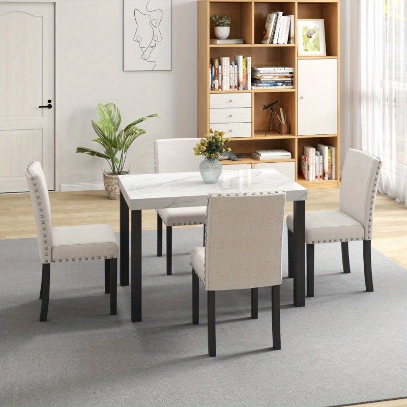5pcs Dining Set Imitation Marble Tabletop Restaurant Combo Space Saving
