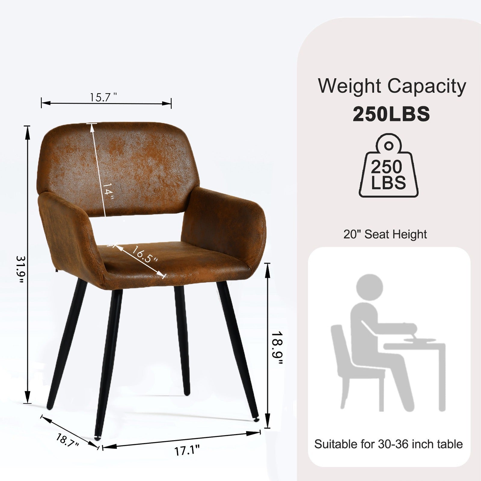 Dining Set with Solid Wood Table and Upholstered Chairs in Beige and Brown
