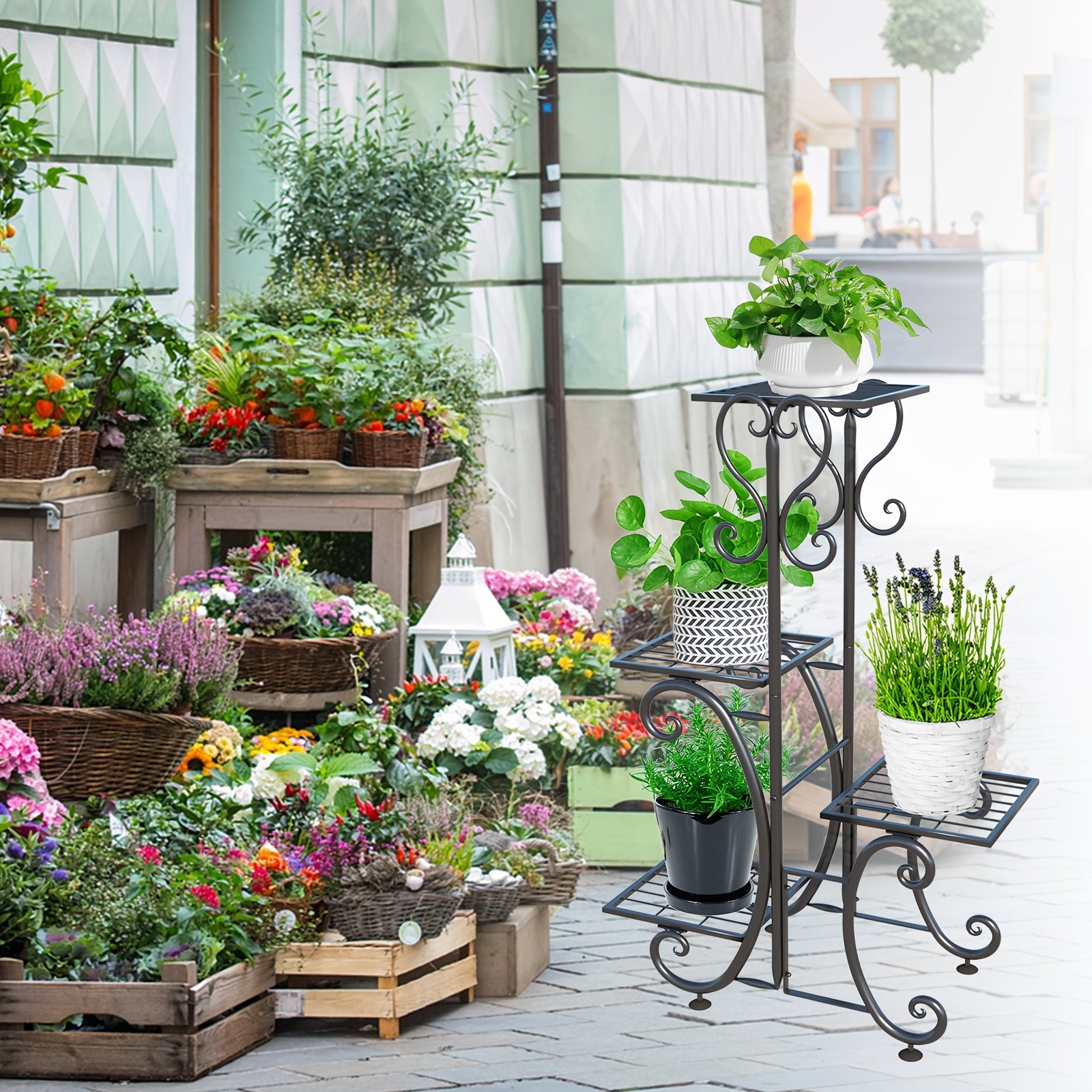 4 Tier Metal Plant Shelf, Plant Stand Indoor Outdoor Flower Pot Holder Display Racks
