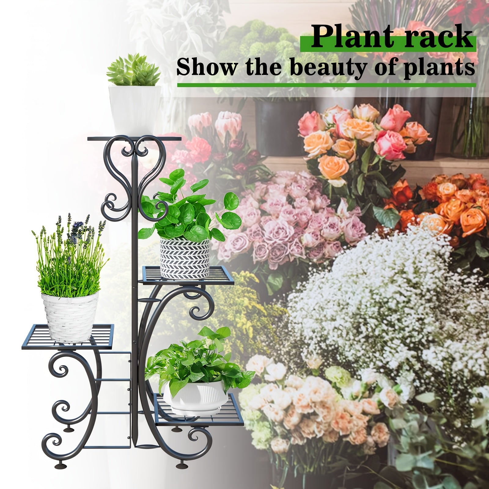 4 Tier Metal Plant Shelf, Plant Stand Indoor Outdoor Flower Pot Holder Display Racks