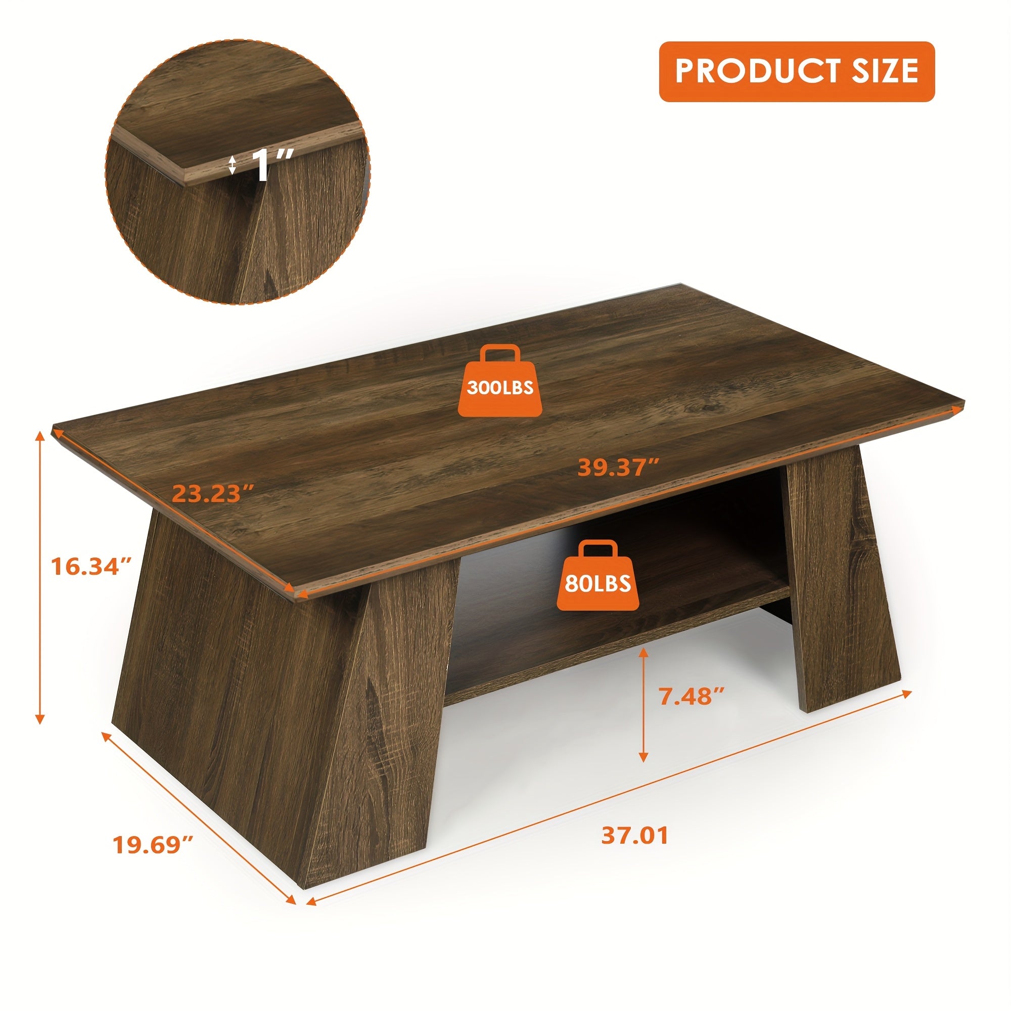 Modern Coffee Tables With Storage Shelf, 2-Tier, Farmhouse Wooden Center Table