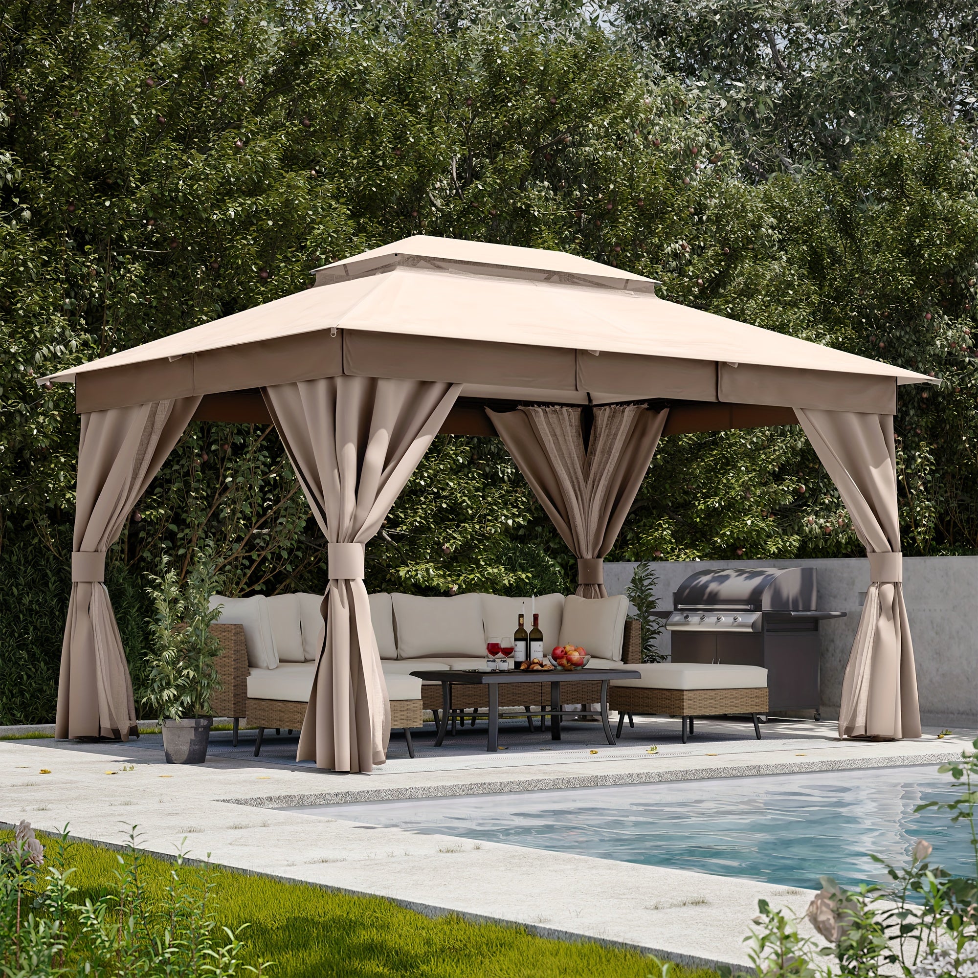 Outdoor Patio Gazebo With Expansion Bolts, Double Roof