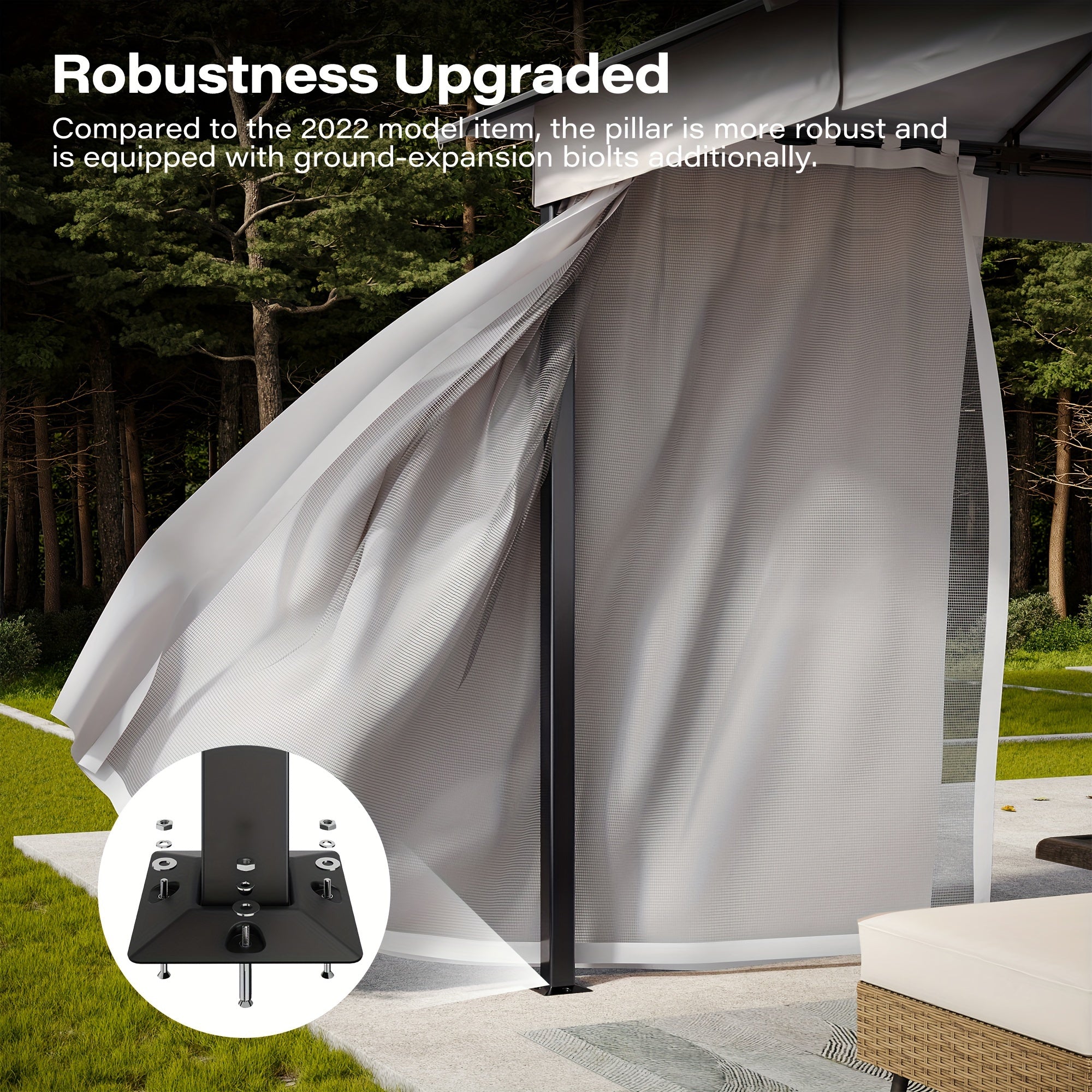 Outdoor Patio Gazebo With Expansion Bolts, Double Roof